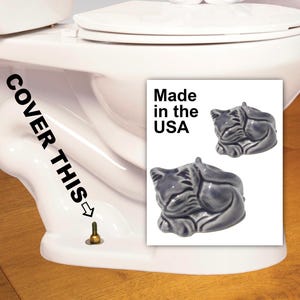 Cat ceramic toilet caps, in a charcoal gray glaze, set of 2