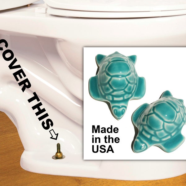 2 Sea Turtle Toilet Bolt Caps in a Turquoise Blue Glaze - USA made, don't be fooled by Chinese knock-offs