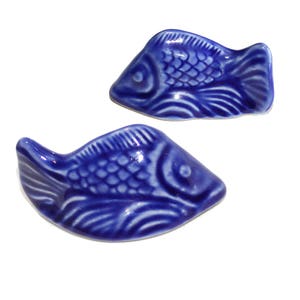 2 Fish Toilet Bolt Covers in Cobalt Blue Glaze, USA made - far superior than machine-made knock-offs from China