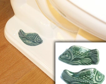 Set of 2 Fish Toilet Bolt Covers in Emerald Green Glaze, USA made - far superior than machine-made knock-offs from China