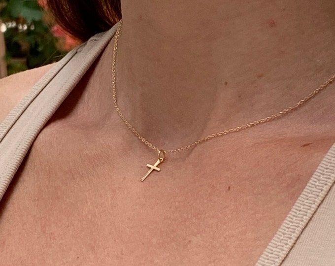 Featured listing image: Gold Cross necklace, gold Cross,minimalist necklace,dainty Cross necklace,Cross pendant,Mother's day gift, dainty gold Cross
