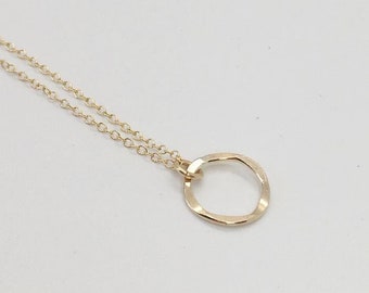 Circle necklace,minimalist jewelry,hammered circle,gold fill necklace,gold fill circle, gold charm necklace,dainty gold circle necklace