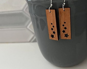 Laser cut earrings, earrings, wood earrings, wooden earrings, sterling silver earring, sterling silver, wood laser earrings, laser wood