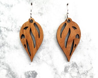 Laser cut earrings, earrings, wood earrings, wooden earrings, sterling silver earring, sterling silver, wood laser earrings, laser wood