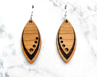 Laser cut earrings, earrings, wood earrings, wooden earrings, sterling silver earring, sterling silver, wood laser earrings, laser wood