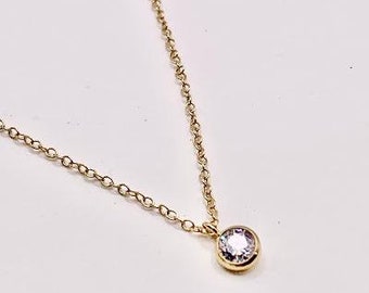 Cubic zirconia necklace,  gold fill chain, cubic zirconia charm, dainty jewelry, valentines day gift, Valentine's day gift