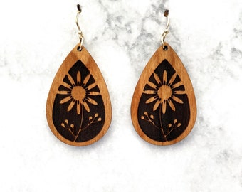 Laser cut earrings, earrings, wood earrings, wooden earrings, sterling silver earring, sterling silver, wood laser earrings, laser wood