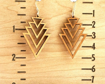 Laser cut earrings, earrings, wood earrings, wooden earrings, sterling silver earring, sterling silver, wood laser earrings, laser wood