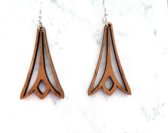 Laser cut earrings, earrings, wood earrings, wooden earrings, sterling silver earring, sterling silver, wood laser earrings, laser wood