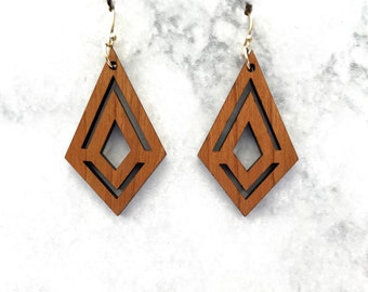 Laser cut earrings, earrings, wood earrings, wooden earrings, sterling silver earring, sterling silver, wood laser earrings, laser wood