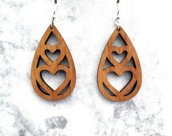 Laser cut earrings, earrings, wood earrings, wooden earrings, sterling silver earring, sterling silver, wood laser earrings, laser wood
