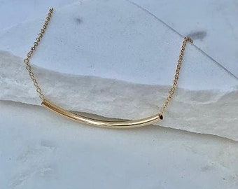 Bar necklace,curved bar necklace, Gold fill necklace. bar  necklace, simple, dainty, gold bar necklace, gold filled chain, mothers day gift