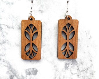 Laser cut earrings, earrings, wood earrings, wooden earrings, sterling silver earring, sterling silver, wood laser earrings, laser wood