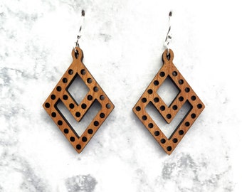 Laser cut earrings, earrings, wood earrings, wooden earrings, sterling silver earring, sterling silver, wood laser earrings, laser wood