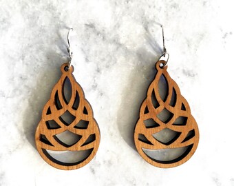 Laser cut earrings, earrings, wood earrings, wooden earrings, sterling silver earring, sterling silver, wood laser earrings, laser wood