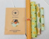 Set of 4 100 Natural Beeswax Food Wraps, Zero Waste, mixed colours