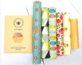 XXL Set OF 6 Sheets 100 Natural Beeswax Food Wraps, mixed sizes and colours