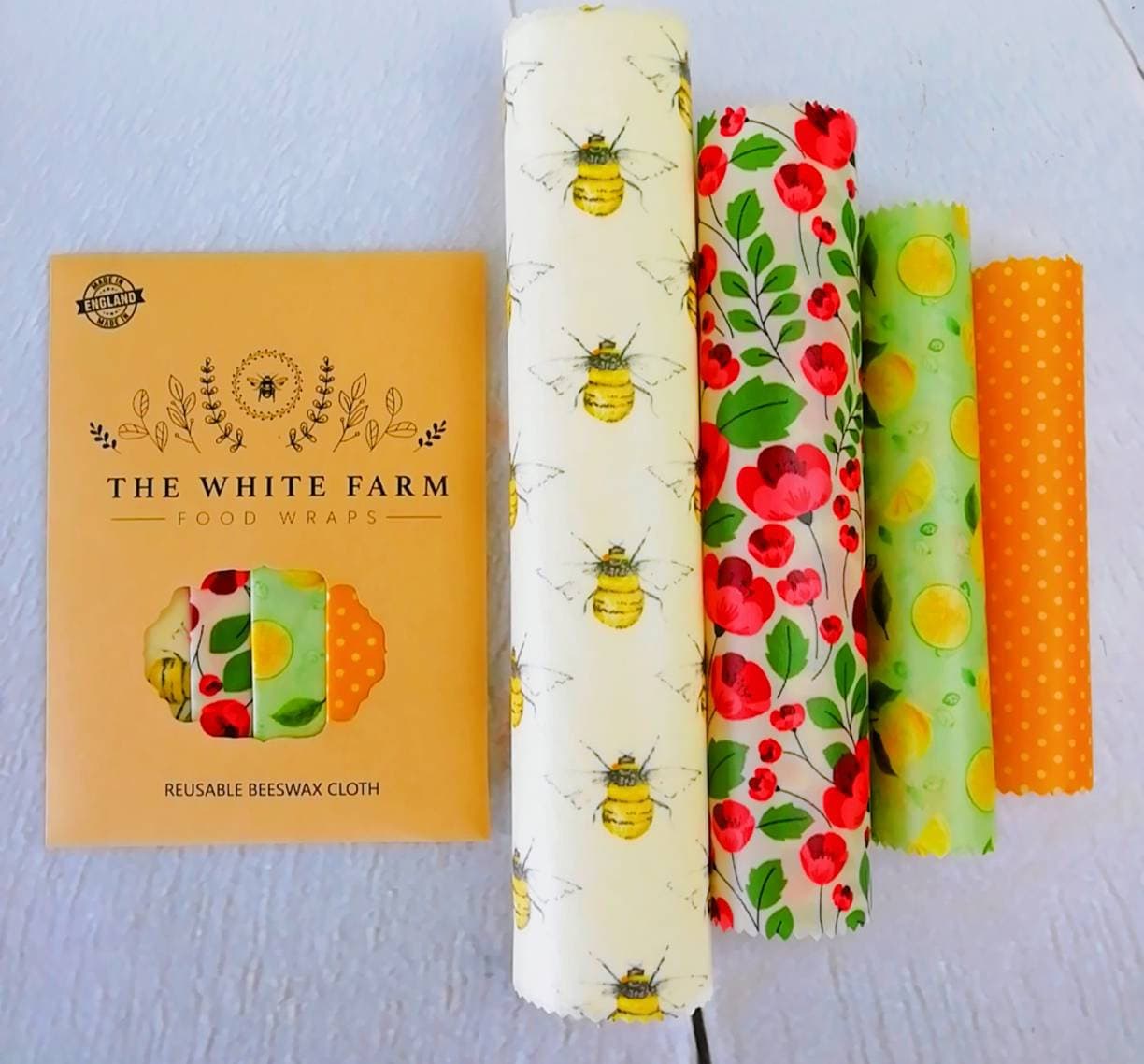 Set of 4 100% Natural Beeswax Food Wraps, Zero Waste, mixed colours