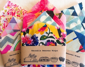 XXL Set Of 4 100% Natural Beeswax Food Wraps , lucky dip fabric, Zero waste, eco