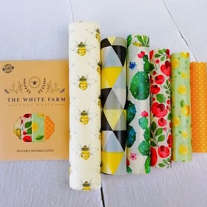 Set OF 6 Sheets 100% Natural Beeswax Food Wraps, mixed sizes and colours