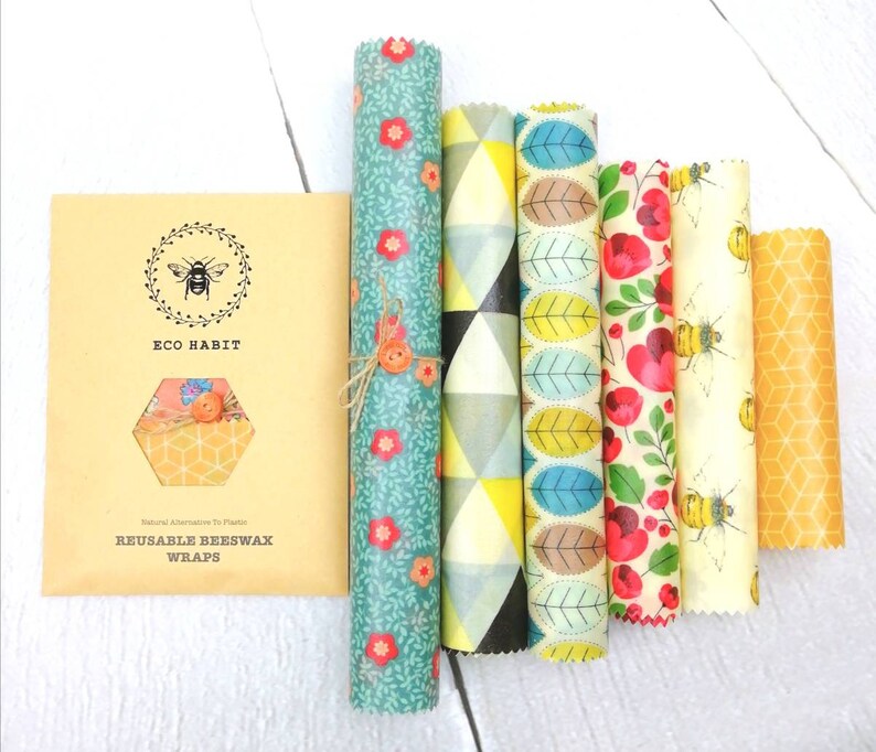 XXL Set OF 6 Sheets 100% Natural Beeswax Food Wraps via EcoHabit