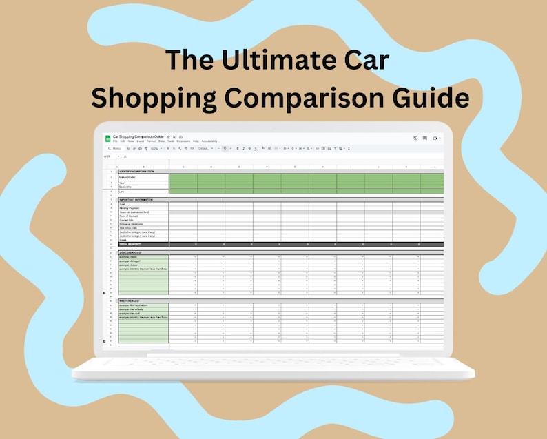 The Ultimate Car Shopping Comparison Spreadsheet | Organizer & Decision ...