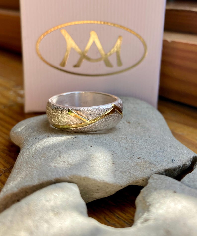 Kintsugi-ring, 900 guld, 925 silverring, storlek 55 bild 9