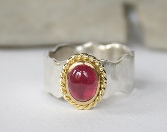 Tourmaline ring - tourmaline - pink - 18k - gold setting - silver ring