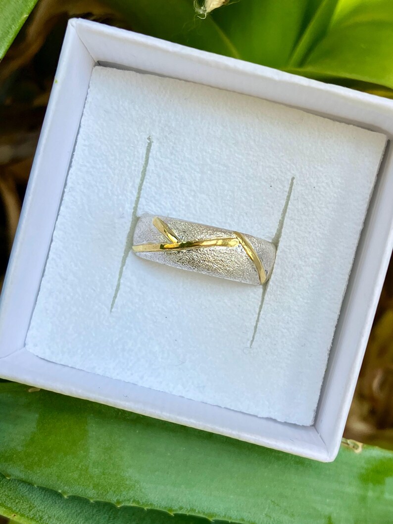 Kintsugi-ring, 900 guld, 925 silverring, storlek 55 bild 3