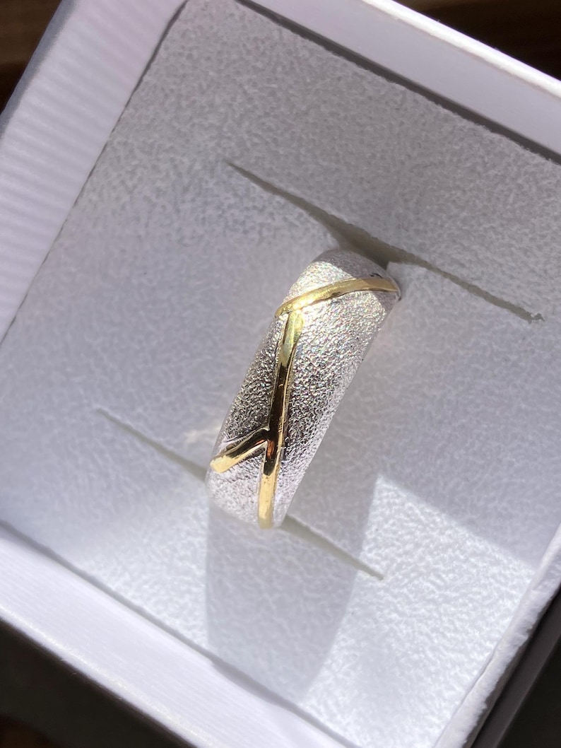 Kintsugi-ring, 900 guld, 925 silverring, storlek 55 bild 8