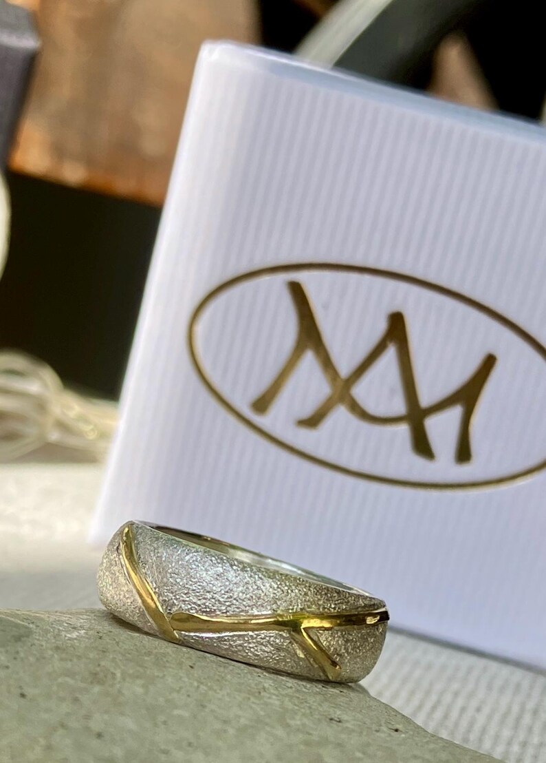 Kintsugi-ring, 900 guld, 925 silverring, storlek 55 bild 7