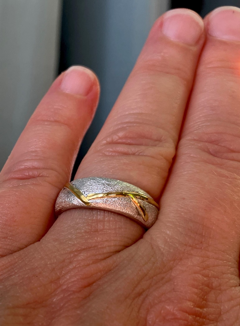 Kintsugi-ring, 900 guld, 925 silverring, storlek 55 bild 10