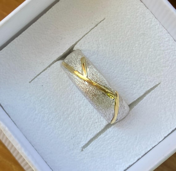 Kintsugiring, 900er Gold, 925er Silberring Größe 55