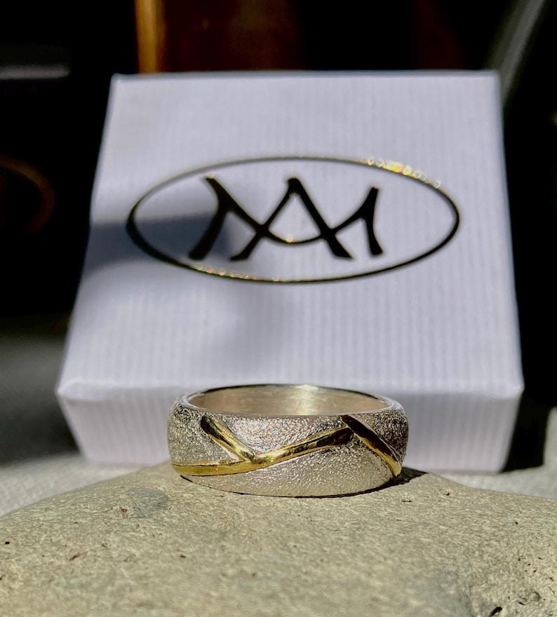 Kintsugi-ring, 900 guld, 925 silverring, storlek 55 bild 5
