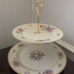 Two Tier Cake Stand, Floral Dessert Stand, Wedding Display Stand, Tea Party Stand, Pink Flower, Bone China