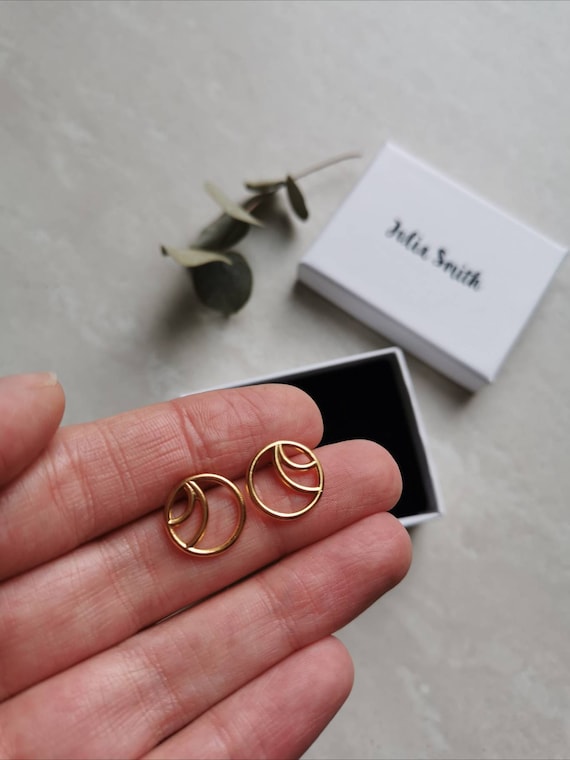 Gold Double Crescent Studs Silver Stud Earrings Medium Studs Silver Ear  Studs Round Studs Circular Round Moon - Etsy