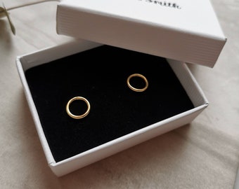 Gold Chunky New Moon Stud Earrings | Small Studs | Gold Plated Silver Studs | Circle Stud | Circular | Round