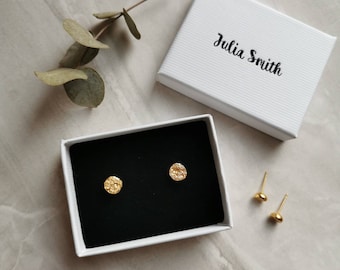 Gold Luna Studs Large Size | Gold Plated Silver Stud Earrings | Large Studs | Silver Ear Studs | Round Studs | Circular | Round