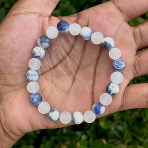 Mondstein & Blau Sodalith Perlen Armband - 17,8 cm Edelstein Heilstein Armband