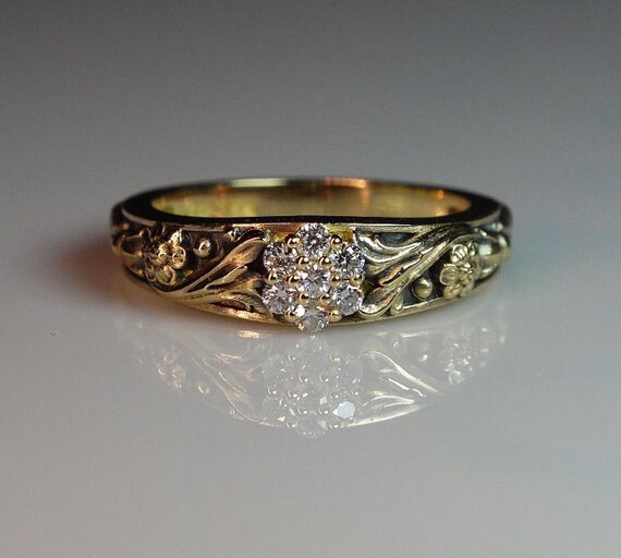 Carved Victorian Style 18k Diamond Ring Etsy