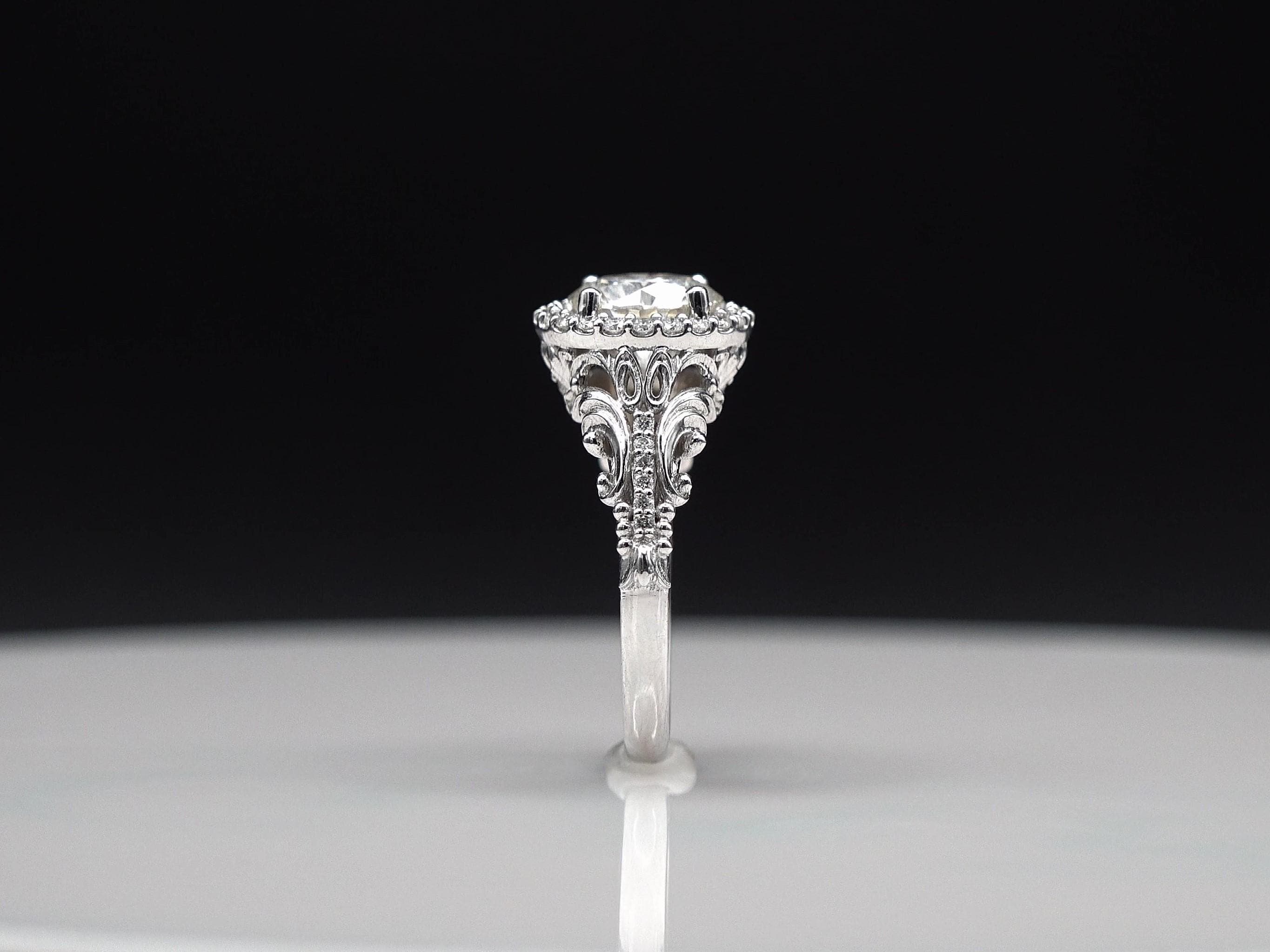 Scrollwork Ring Victorian Style Ring, Carved Scrollwork Ring, 18k White Gold Ring ...