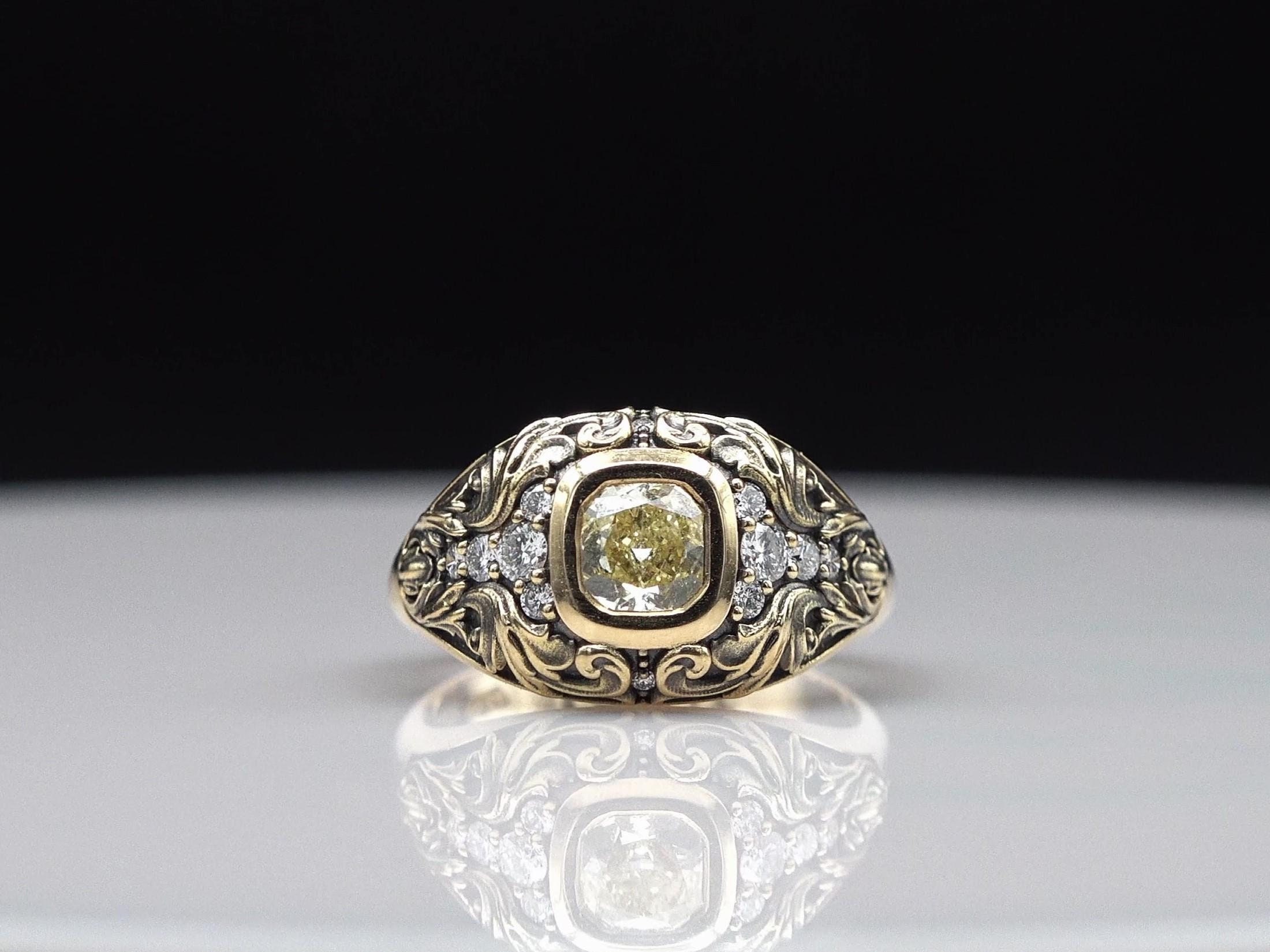 Scrollwork Ring Victorian Style Ring, Carved Scrollwork Ring, 18k Yellow Gold Ring ...