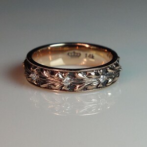 Victorian Style Carved Design 14k Rose Gold Diamond Band - Etsy