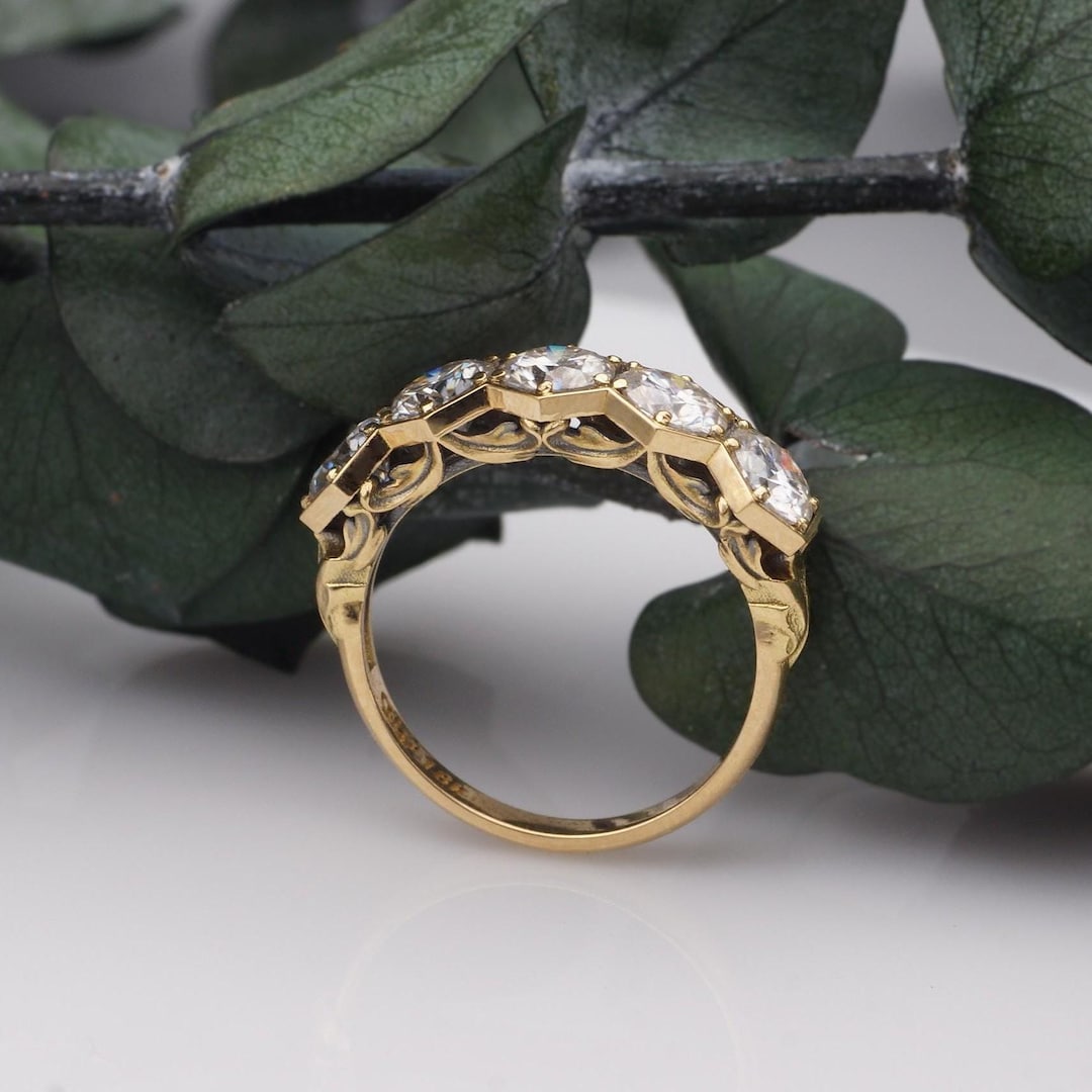 Scrollwork Ring Victorian Style Ring, Carved Scrollwork Ring, Five Stone Ring, 18k ...