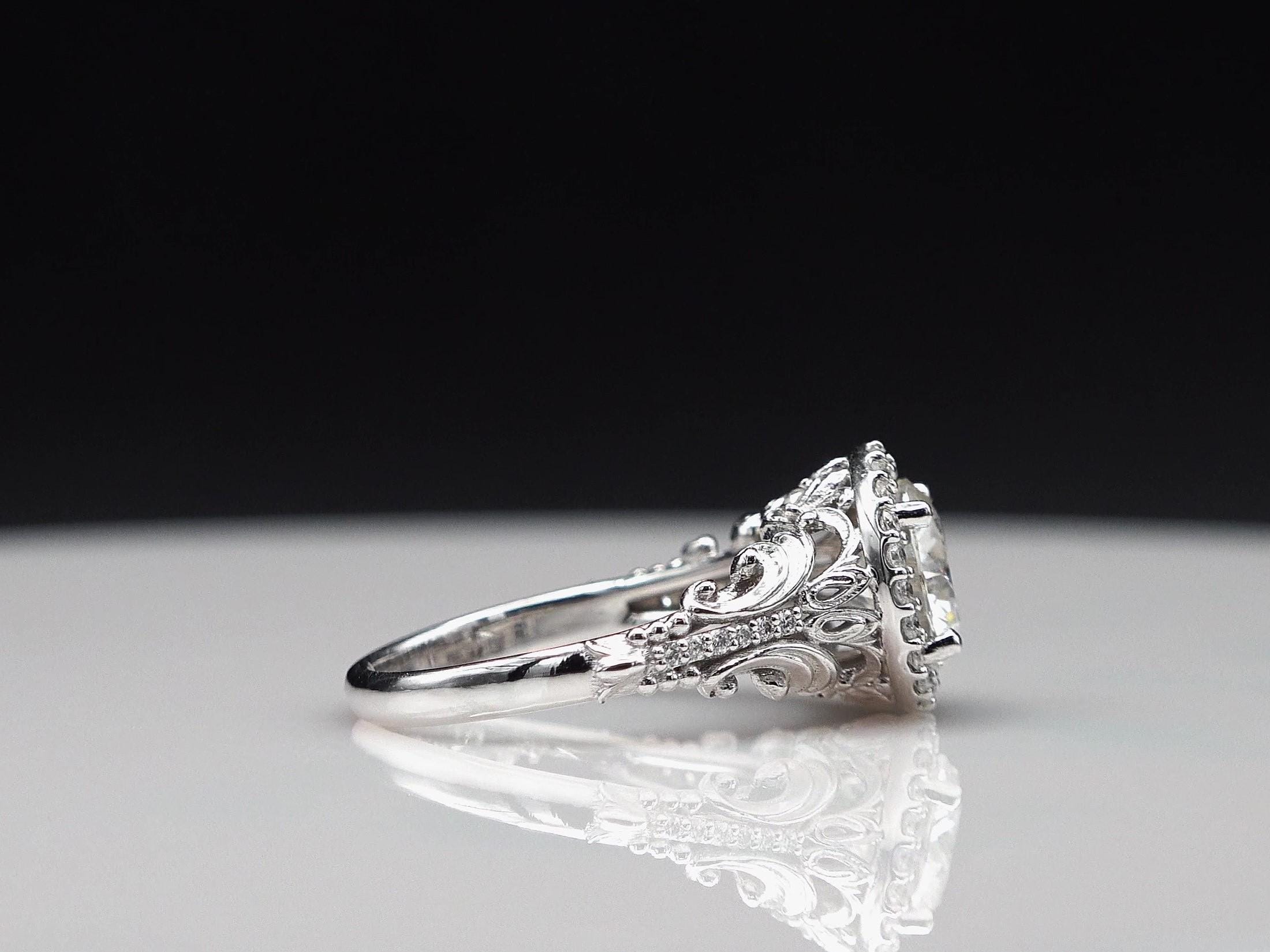Scrollwork Ring Victorian Style Ring, Carved Scrollwork Ring, 18k White Gold Ring ...
