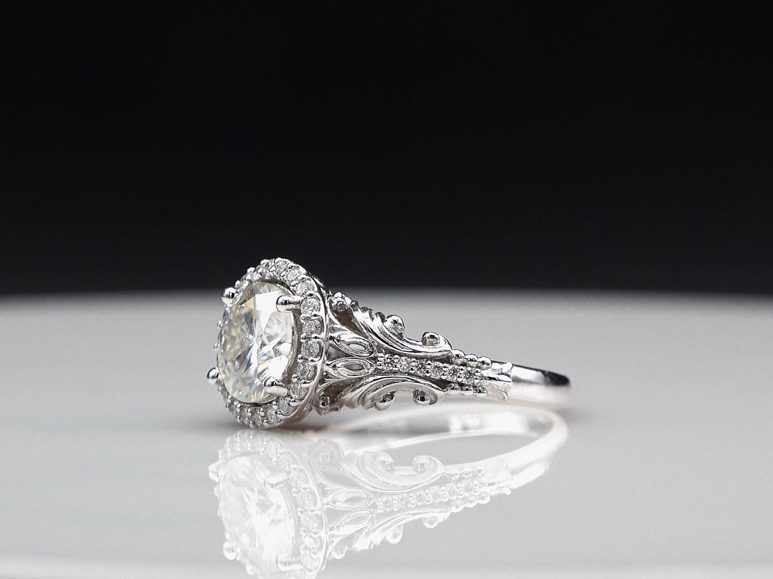 Scrollwork Ring Victorian Style Ring, Carved Scrollwork Ring, 18k White Gold Ring ...
