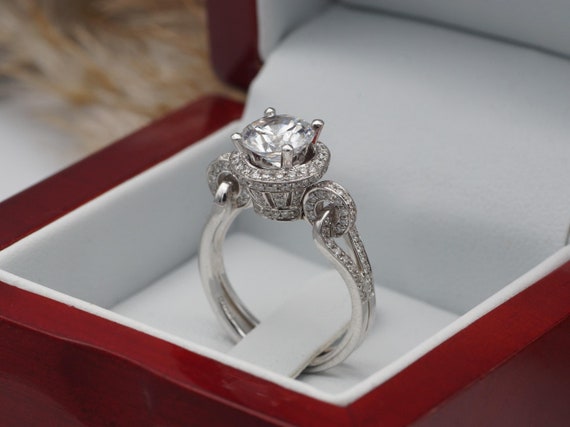 Vintage Semi Mount Ring, Split Shank Ring, 18k Wh… - image 1