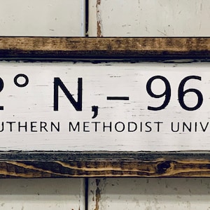 SOUTHERN METHODIST UNIVERSITY handcrafted wood coordinate black/white sign, wedding, graduation, special occasion, custom wall decor gift