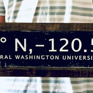 Central Washington University | (CWU) | Longitude and Latitude Sign | Him/Her | Graduation  |  |Black & White | Graduation