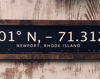 Newport, Rhode Island | (RI) | Longitude and Latitude Sign | Him/Her | Wedding Locale | Retirement| Graduation